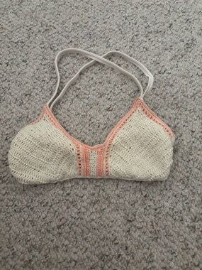 Cream & Coral Crochet Bikini Top